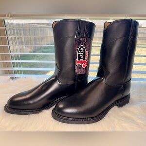 Justin 3170 Black Melo Veal Western Roper Boots Mens 10.5 EE Wide NWT no box